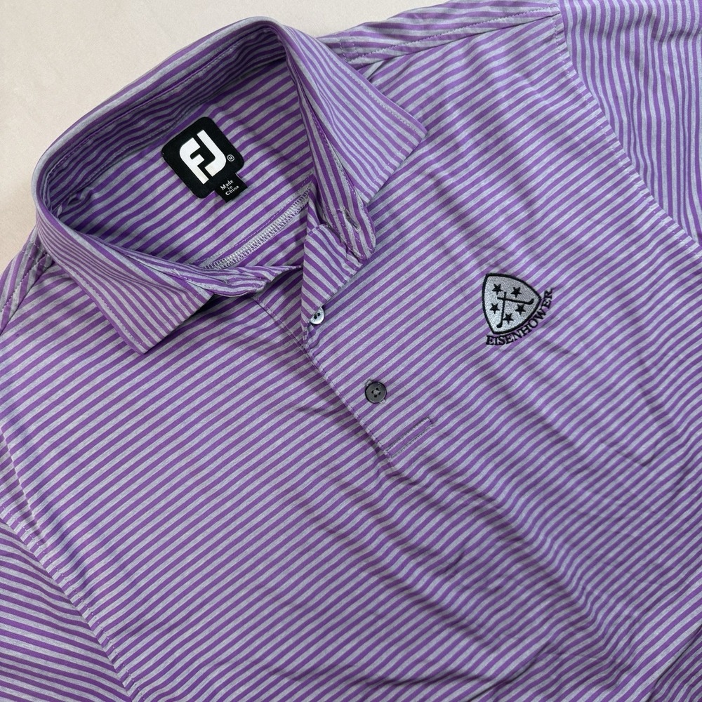 FootJoy Eisenhower Golf Polo Shirt Men Medium Purple Gray Striped Performance